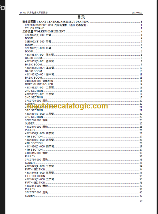 CLG TC500 TRUCK CRANE PARTS MANUAL