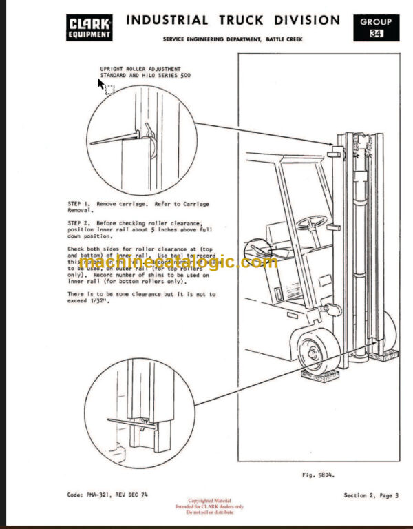 CLARK PMA-441 Y235 LPG LOT 3250 PLANNED MAINTENANCE