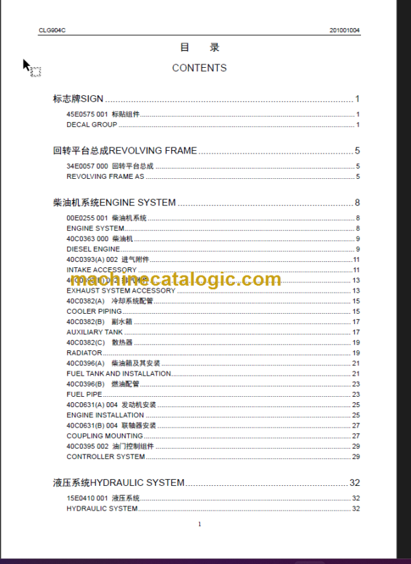 CLG904C PARTS CATALOG