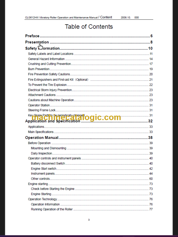 CLG612HIII OPERATION MANUAL