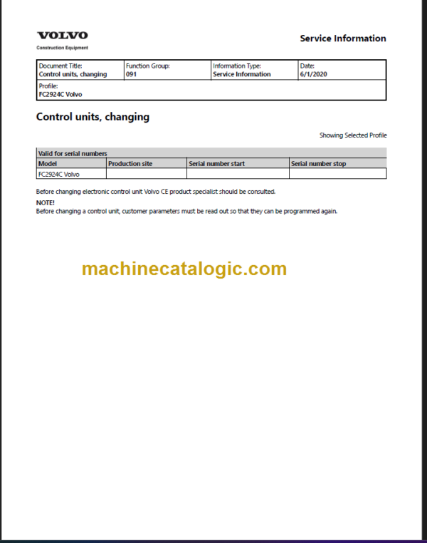 VOLVO FC2924C EXCAVATOR SERVICE REPAIR MANUAL