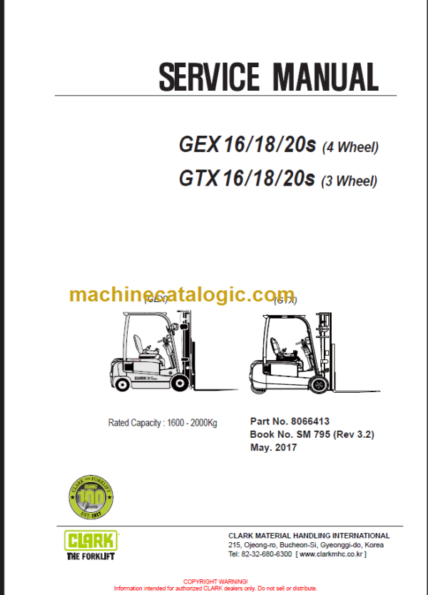 CLARK GEX (4 Wheel) GTX 16 18 20s SERVICE MANUAL