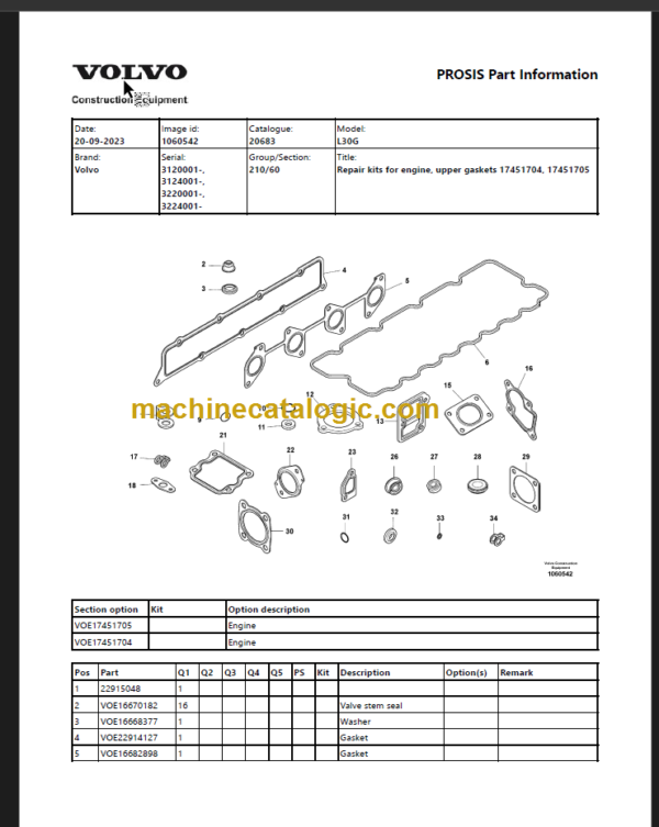 Volvo L30G Compact Wheel Loader Parts Manual