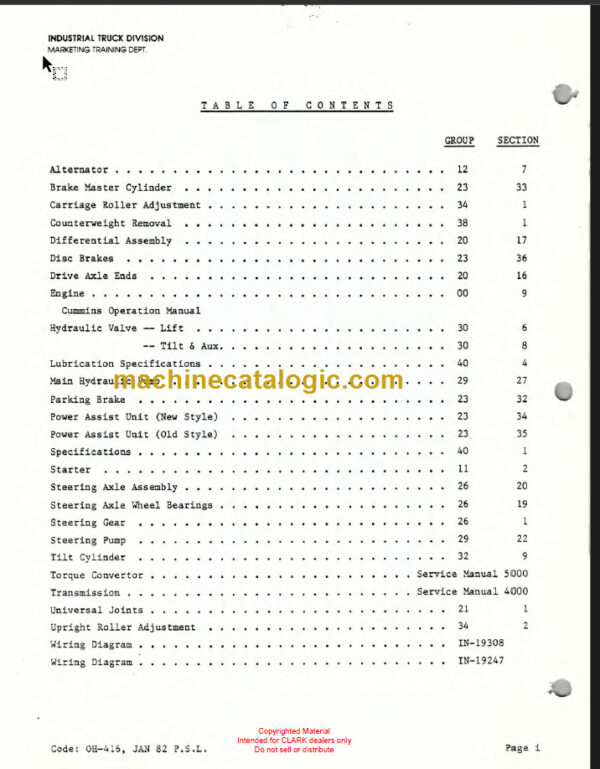 CLARK C500 Y800 OVERHAUL MANUAL