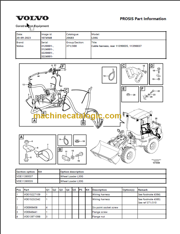 Volvo L30G Compact Wheel Loader Parts Manual