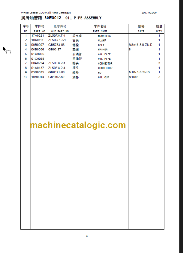 CLG842II PARTS CATALOG