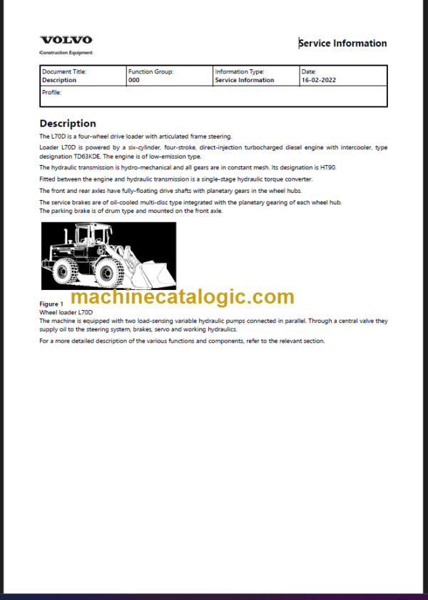 Volvo L70D Wheel Loader Service Repair Manual