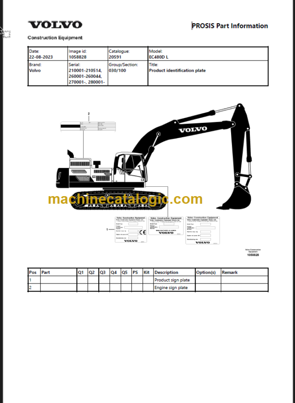 VOLVO EC480D L EXCAVATOR PARTS MANUAL