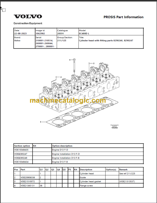 VOLVO EC480D L EXCAVATOR PARTS MANUAL