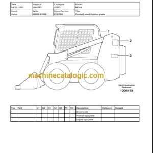 Volvo MC60 Skid Steer Loader Parts Catalog Manual