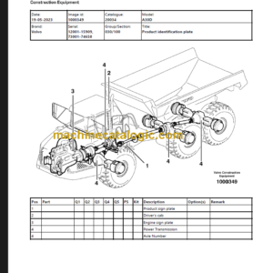 Volvo A30D Articulated Hauler Parts Catalog Manual