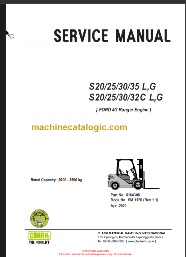 CLARK S20 25 30 35L G S20 25 30 32C L G SERVICE MANUAL