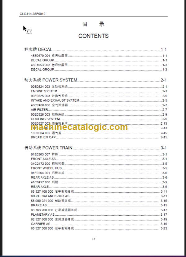 CLG414 PARTS MANUAL