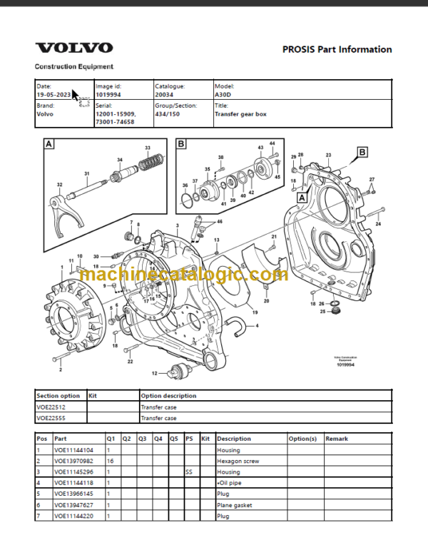 Volvo A30D Articulated Hauler Parts Catalog Manual