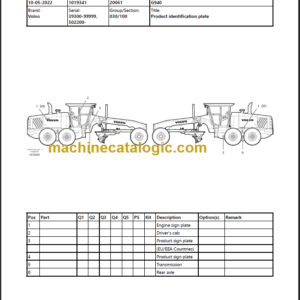 VOLVO G940 MOTOR GRADER PARTS MANUAL