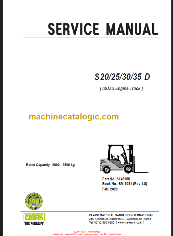 CLARK S20 25 30 35D SERVICE MANUAL