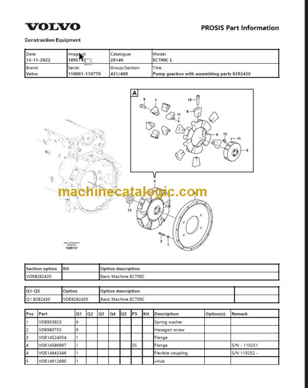 VOLVO EC700CL EXCAVATOR PARTS MANUAL