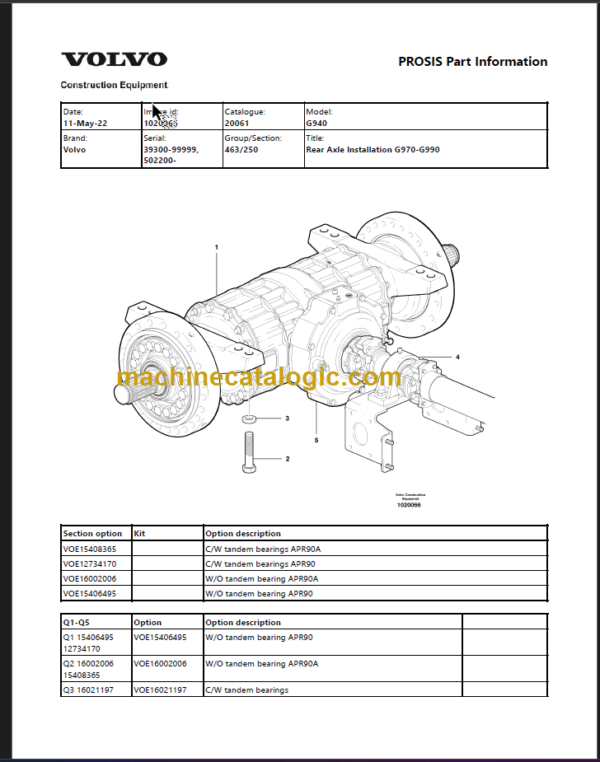 VOLVO G940 MOTOR GRADER PARTS MANUAL