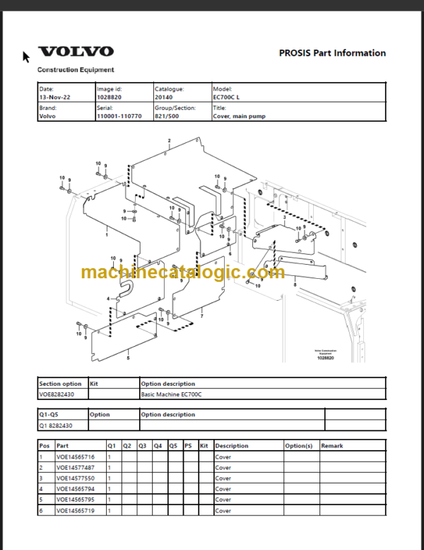 VOLVO EC700CL EXCAVATOR PARTS MANUAL