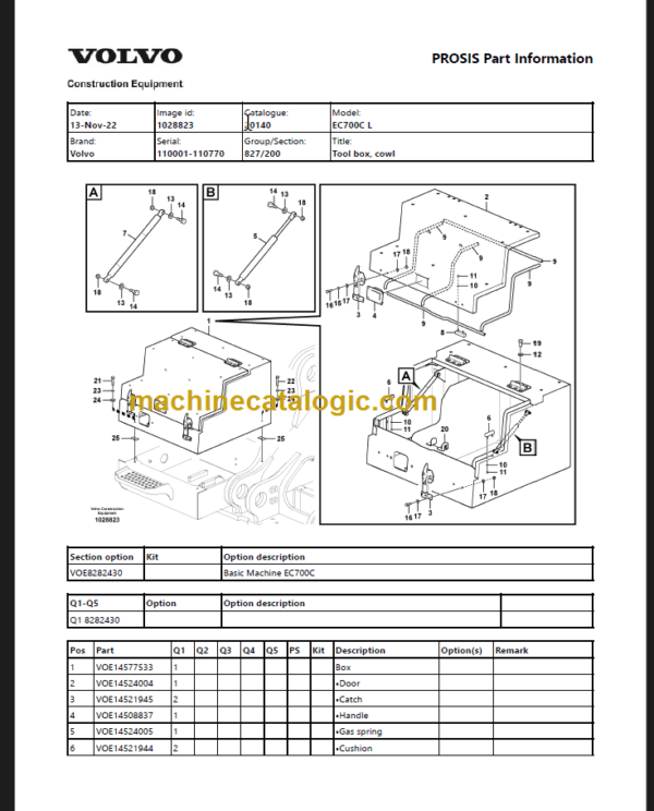 VOLVO EC700CL EXCAVATOR PARTS MANUAL