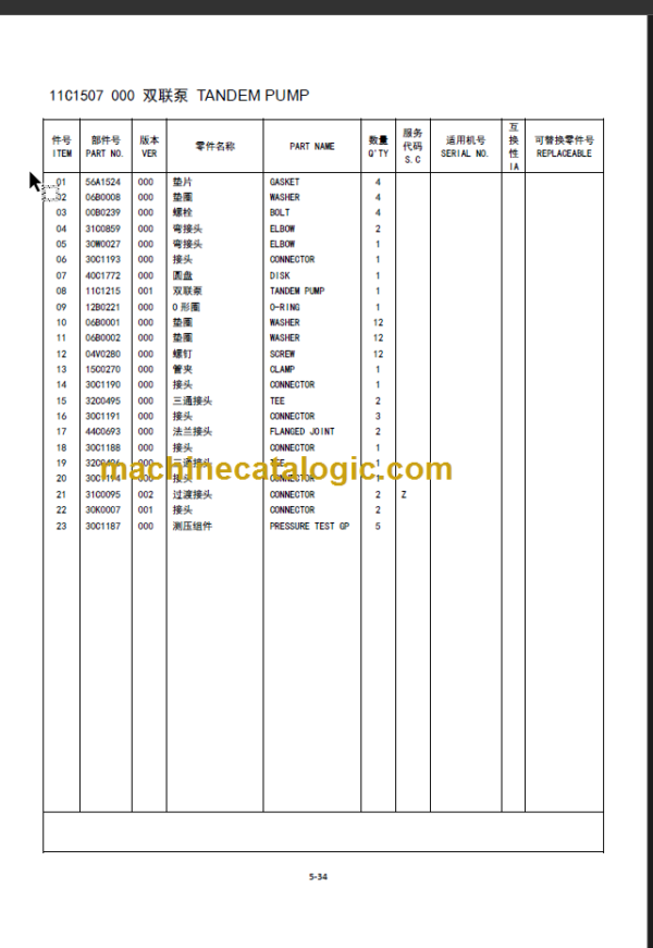 CLG 611H PARTS CATALOG