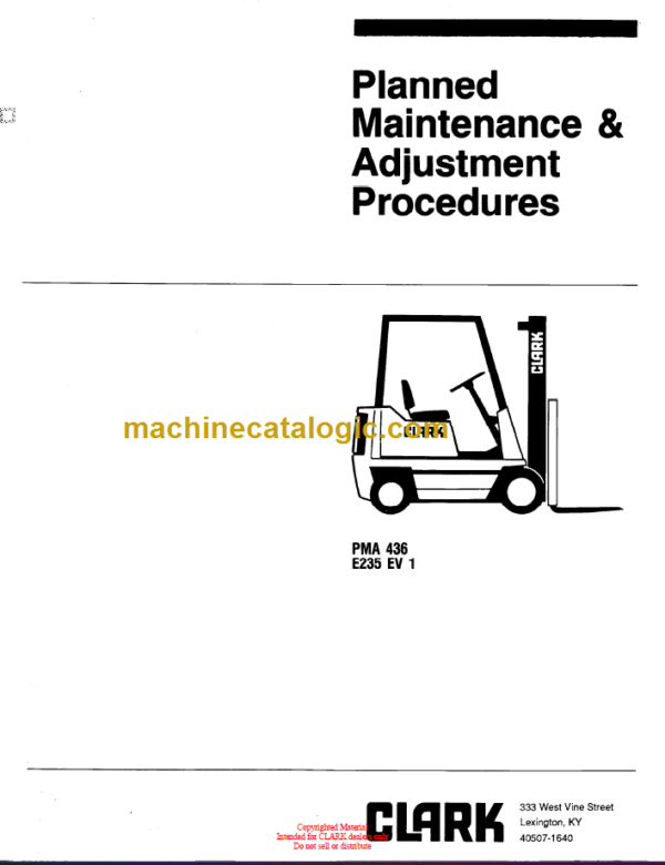 CLARK E235 EV-1 Planned Maint & Adj Manuals