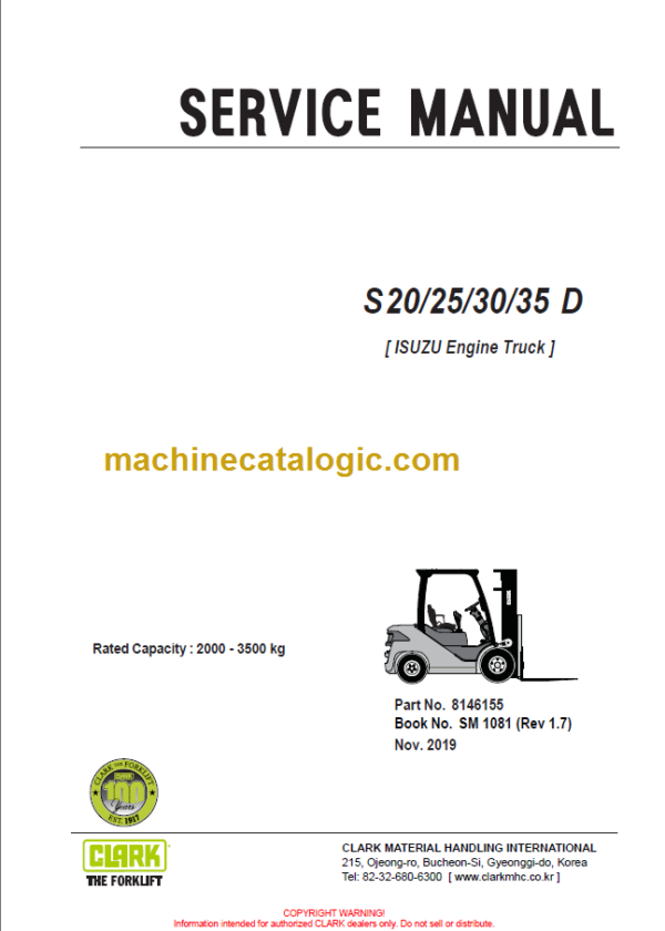 CLARK S20 25 30 35D SERVICE MANUAL