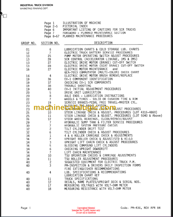 CLARK E235 EV-1 Planned Maint & Adj Manuals