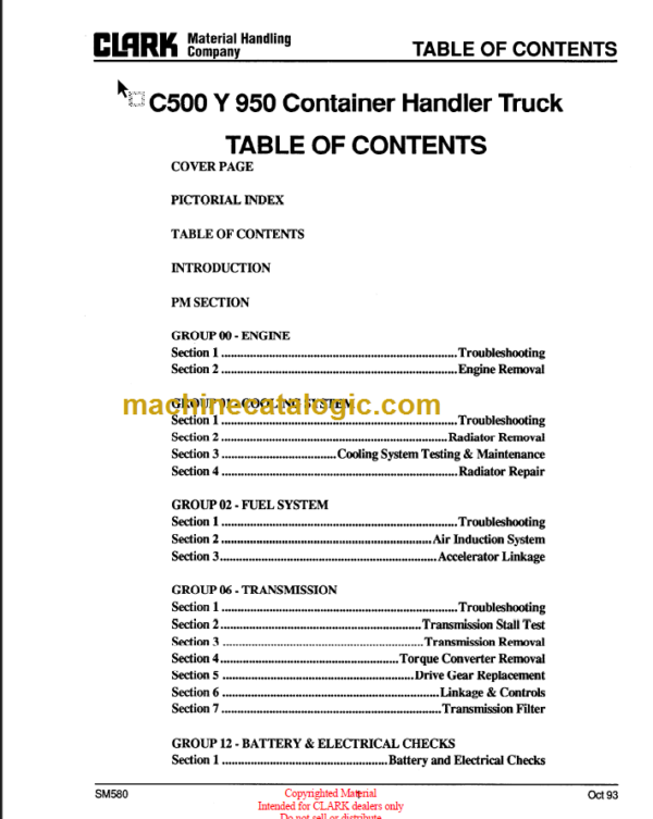 CLARK C500 Y950CH SERVICE MANUAL