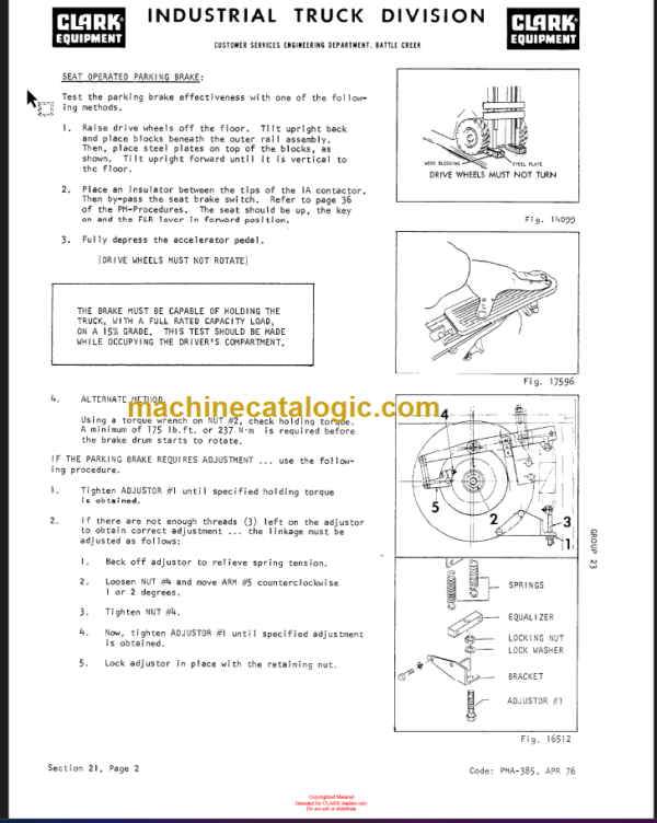 CLARK EC500 E355 Planned Maint & Adj Manuals