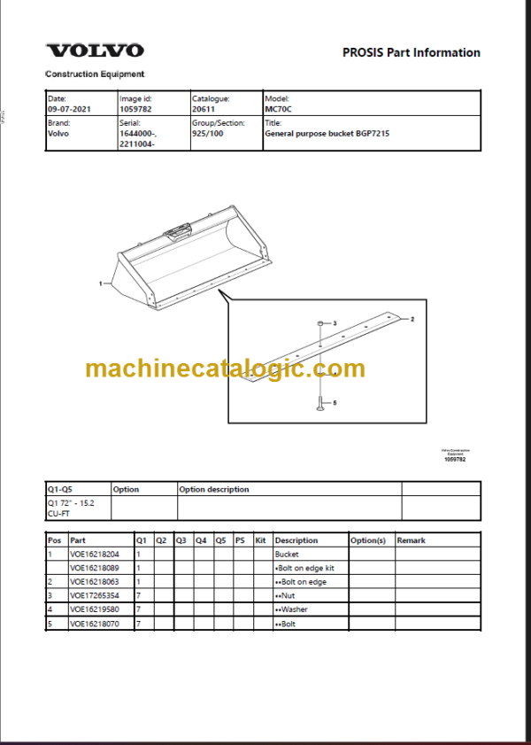 VOLVO MC70C SKID STEER LOADER PARTS MANUAL