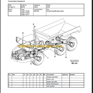 VOLVO A35D ARTICULATED HAULER PARTS MANUAL