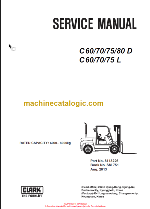 CLARK C60 70 75 D L C80D SERVICE MANUAL