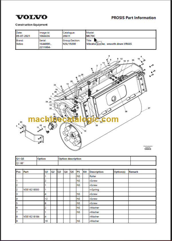 VOLVO MC70C SKID STEER LOADER PARTS MANUAL