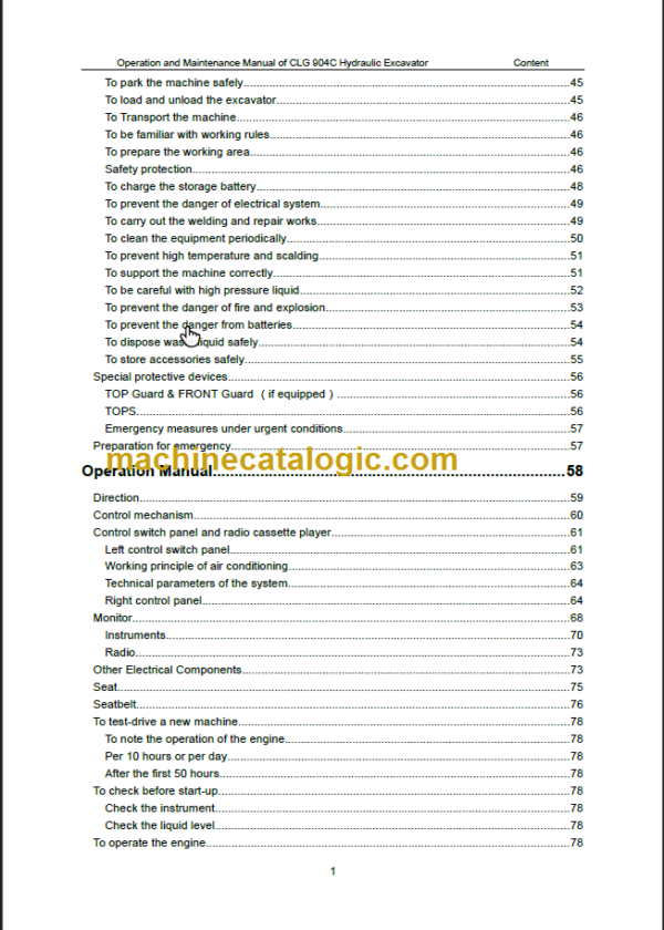 CLG 904 C OPERATION MANUAL