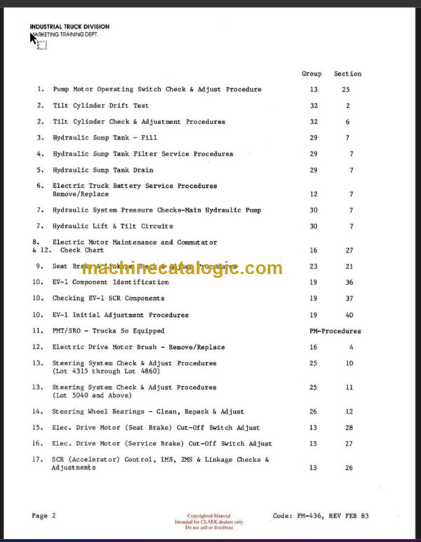 CLARK PMA-436 E235 EV1 PLANNED MAINTENANCE