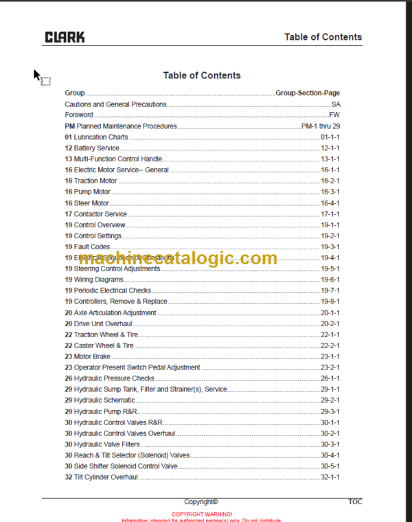 CLARK SM731 NPX345 SERVICE MANUAL