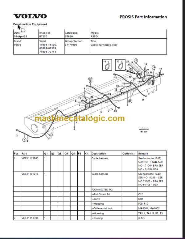 VOLVO A35D ARTICULATED HAULER PARTS MANUAL