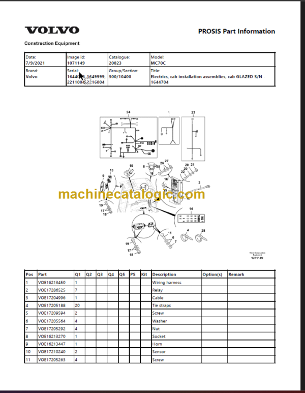 VOLVO MC70C SKID STEER LOADER PARTS MANUAL