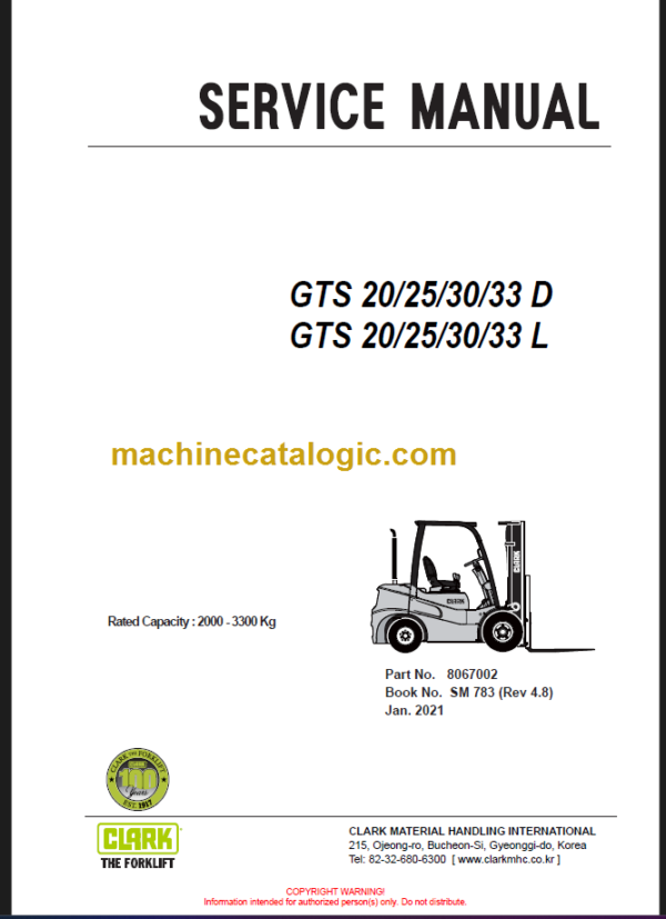 CLARK GTS 20 25 30 33D L SERVICE MANUAL