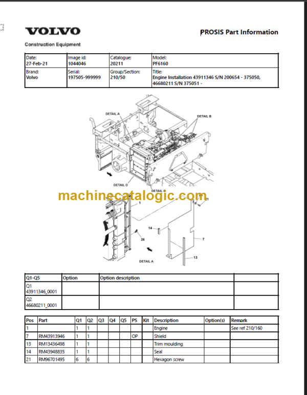 VOLVO PF6160 WHEELED PAVERS PARTS MANUAL