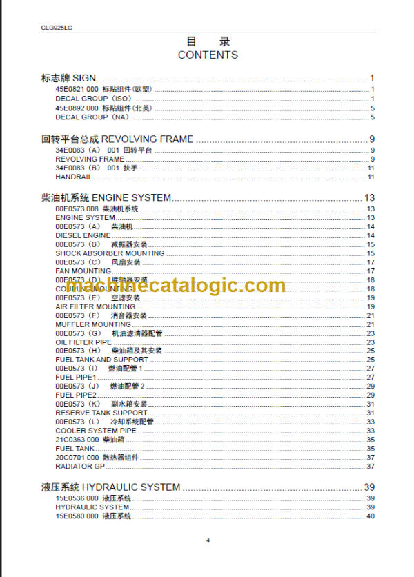 CLG925LCIII PARTS CATALOG