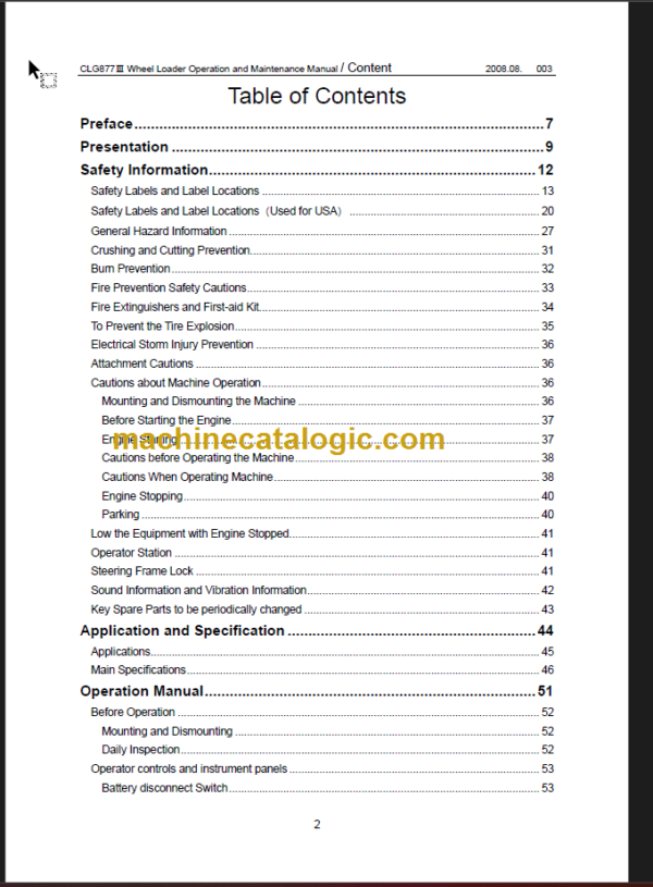 CLG 877 III OPERATION MANUAL 2008