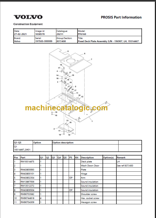 VOLVO PF6160 WHEELED PAVERS PARTS MANUAL