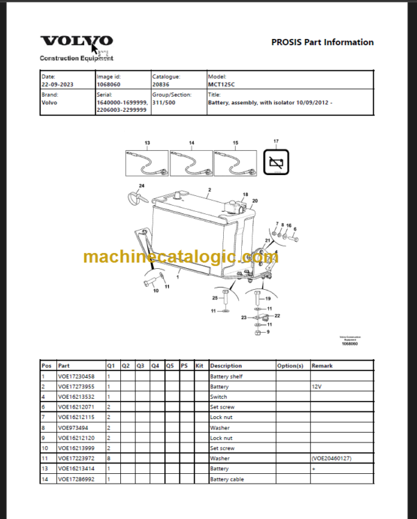 Volvo MCT125C Skid Steer loader Parts Manual