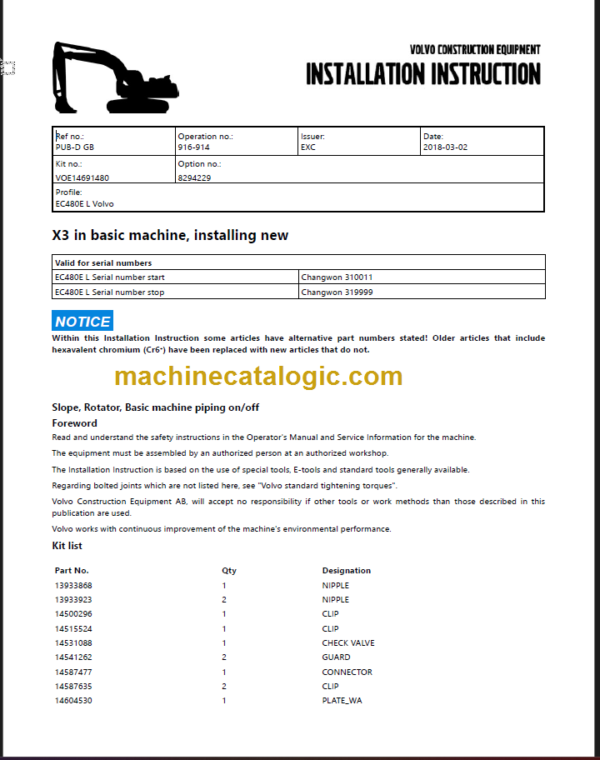 Volvo EC480E L Excavator Operator's Manual