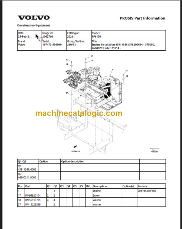 VOLVO PF6170 WHEELED PAVER PARTS MANUAL