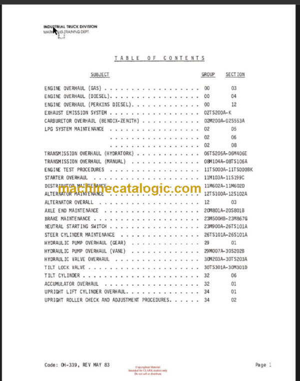 CLARK C339 C500 OVERHAUL MANUAL