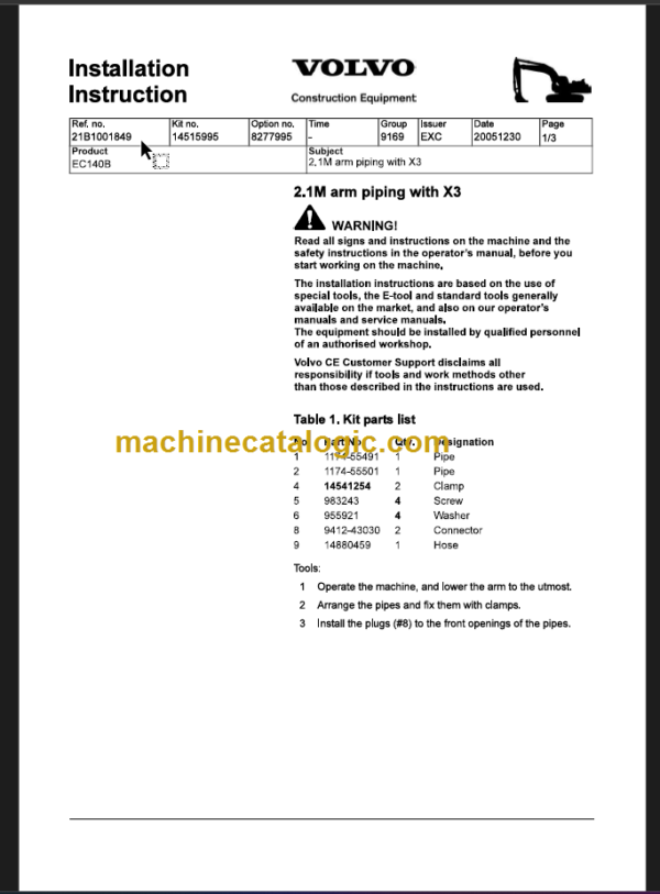 Volvo EC140B LC Excavator Operators Manual