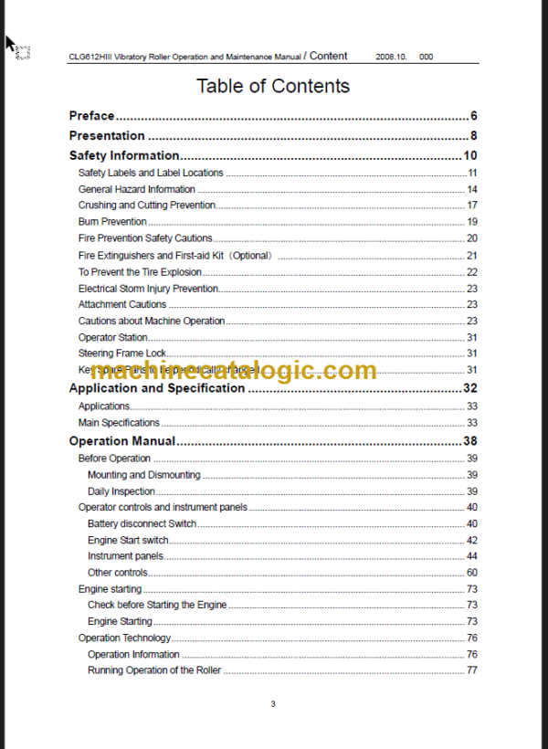 CLG612H III OPERATION MANUAL